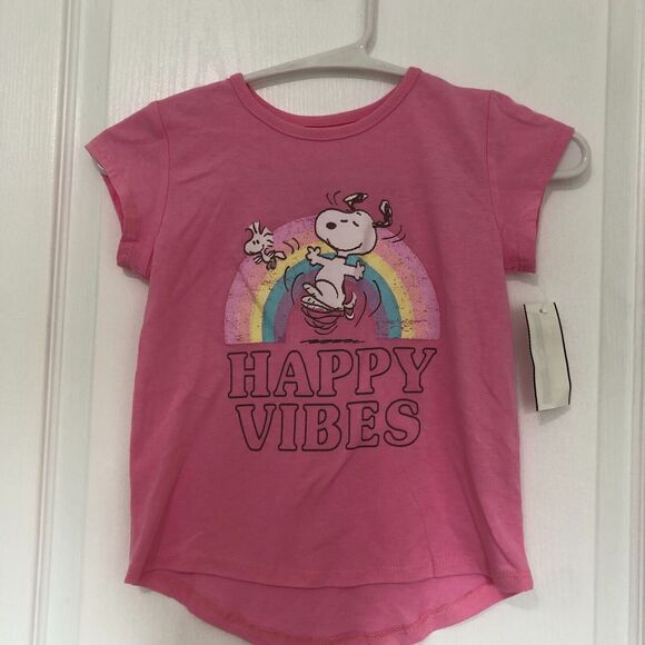 Macys Girls Shirt Size 5 Pink Happy Vibes Snoopy Rainbow Crew Neck‎ NWT - Picture 1 of 5